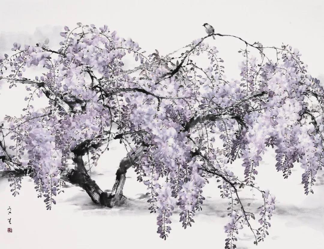 刘文生老师作品《紫藤》 尺寸:168x120cm   尹沧海